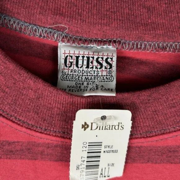 NWT Vtg 90s Guess Red Striped Embroidered T Shirt One Size Georges Marciano USA - Picture 4 of 5